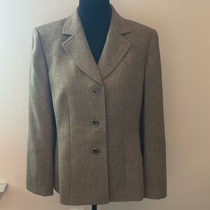 Collections by Le Suit tan herringbone single three button front blazer Sz 12